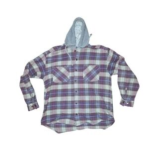 Rugged Gear Weekends Women Purple Plaid Hooded Flannel Shirt Cotton Medium